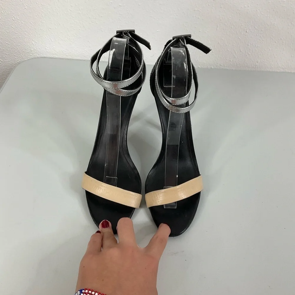 Tibi New York Amber Nude and Silver Ankle Strap Heels‎ Size 38